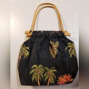 Handmade Hawaiian Tropical Print Canvas Tote Purse ☆ Bamboo Handles  ☆ NWOT ☆